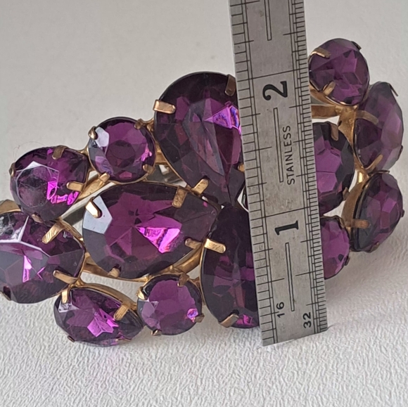 VTG Bold N Beautiful Purple Rhinestone Clamper Bracelet 1960's - Picture 15 of 16